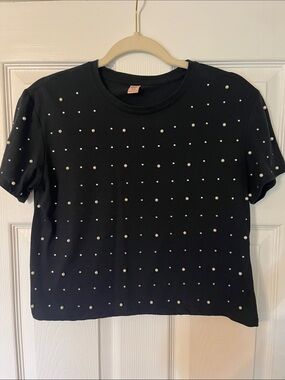 Black Studded Short-Sleeve Crop